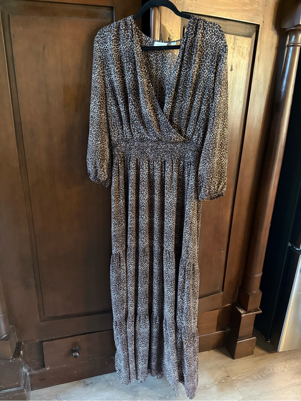 Brown Leopard Print Maxi Dress with Smocked Waist